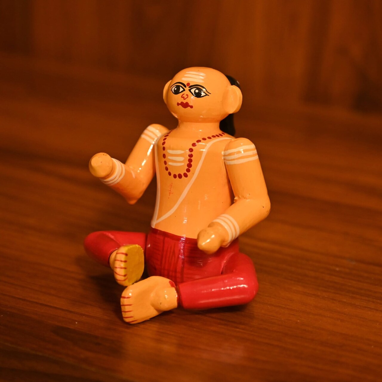 Wooden Brahmin Doll Kondapalli Toys Handpainted Brahman Pandit Ji Indian Showpiece for Home Decoration Shelf Display Table Decor and Gifting Item Navaratri Golu Dolls
